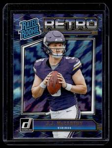 lot 22A image: JJ McCarthy RC 2024 Donruss Rated Rookie Retro Insert #2 Rookie Minnesota Vikings Football Card