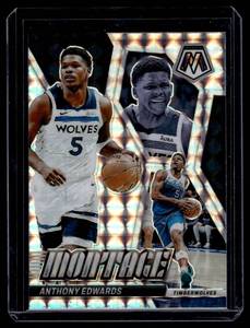 lot 23A image: Anthony Edwards 2024 Mosaic Prizm Montage Insert #19 Minnesota Timberwolves Basketball Card