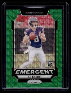 lot 82A image: J.J. McCarthy RC 2024 Panini Prizm Emergent #19 Minnesota Vikings Rookie Football Card
