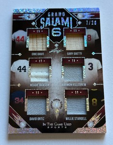 lot 10B image: 6 Relic 20 2022 Leaf In The Game Used Grand Salami 6 - Killebrew, Ortiz, Jackson, Stargell, Davis, Gaerri #GS-04 Numbered 720 Baseball Card