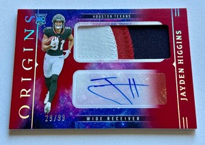 lot 24B image: Jayden Higgins RPA 99 2025 Origins #RJJ-JHS Numbered 2299 w Tri-Color Relic Auto Rookie Football Card