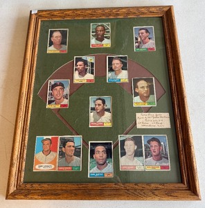 lot 202 image: 1961 Minnesota Twins 1961 First Game Lineup Topps Cards Framed Baseball Piece - Killebrew, Kaat 2nd Yea, and More Vintage