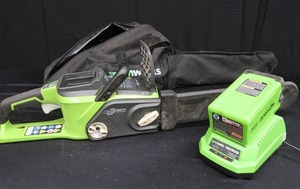 lot 10 image: GREENWORKS DIGIPRO CHAINSAW  BATTERY AND CHARGER