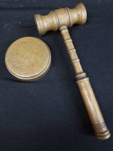 lot 23 image: SOLID BRASS GAVEL AND SOUND BLOCK