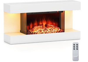 lot 8 image: COSTWAY 3-Sided View Electric Fireplace with Floating Mantel 32-inch Wide, 7501500W Wall Mount 18-inch Fireplace with Remote Control, 12-Color Dimmable Flame & Ambient Light, 8H Timer, White