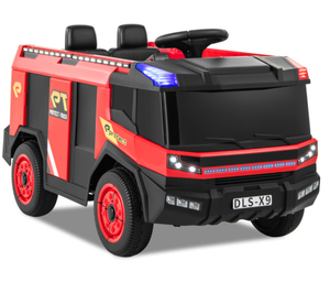 lot 9 image: Costway 12V Kids Ride on Fire Truck 2-Seater with Remote Control and Water Gun