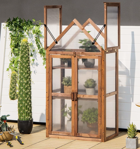 lot 27 image: BOOCII GRAFFY Wooden Cold Frame Greenhouse, Portable Raised Flower Planter Shelf with 3 Removable shelves and Transparent Flip-Top Roof, Mini Greenhouse Cabinet for Outdoor Indoor Use(27 L x 16 W x 58 H )