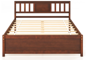 lot 43 image: SlickBlue Wooden Platform Bed with Headboard, Slatted Support, Walnut Finish, 440 lbs Capacity Size Full