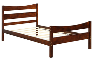 lot 44 image: Pine Wood Twin Size Platform Bed Frame with Slat Support and Headboard-Footboard - Walnut