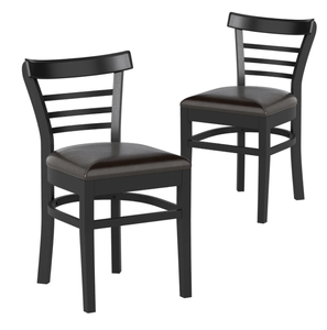 lot 49 image: Costway Set of 2 Wooden Dining Chair with Rubber Wood Legs for Restaurant, Black
