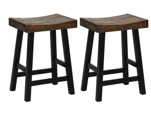 lot 81 image: Costway - 24 Bar Stool Set of 2 Counter Height Solid Wood Curved Saddle Seat Footrest - Brown
