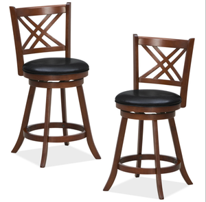 lot 82 image: Costway 360° Swivel Upholstered Barstools Set of 2 with Back and Footrest