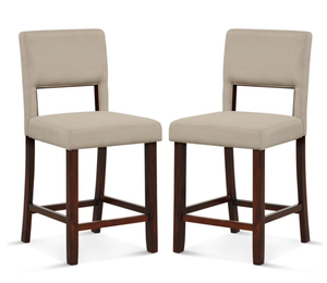 lot 84 image: Costway Set of 2 Upholstered Linen Bar Stools 24.5 Wooden Dining Chairs with Back Beige