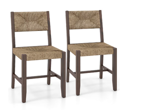 lot 88 image: Slickblue Set of 2 Natural and Brown Wood Dining Chairs with Woven Seagrass Rattan for Kitchen or Dining Room (Wood Frame)
