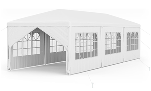 lot 97 image: Tangkula Heavy Duty Party Tent - 10x30 Ft White Event Tent with 6 Sidewalls & 2 Zippered Doors, Ideal for Outdoor Weddings, Parties & Backyard Events