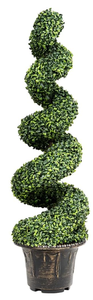 lot 98 image: DREAMADE 4 FT Spiral Boxwood Topiary Tree, Artificial Boxwood Spiral Tree with Realistic Leaves and Cement Pot, Fake Greenery Tree for Office, Home & Shop (1)