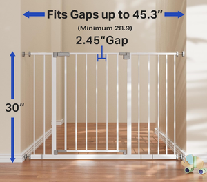 lot 104 image: InnoTruth 28.9-45.3 Baby Gate for Stairs, 19 Walk Thru Gate-Easy to Pass Carrying Baby, 30 Tall Dog Gates for Doorways One-Hand Open, Easy Install Toddler Gate for Room,White