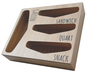 lot 105 image: Losvio Bag Storage Organizer for Kitchen Drawer, Wooden Farmhouse Style Bags Organizer, Compatible with Gallon, Quart, Sandwich and Snack Variety Size Bag (Natural)