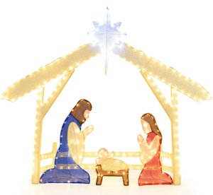 lot 208 image: Costway 4 Ft Lighted Nativity Scene Pre-lit Christmas Holy Family Set