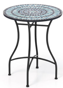 lot 410 image: Costway 24 Inch Patio Bistro Table with Ceramic Tile Tabletop, Blue