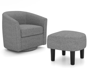 lot 57 image: Costway Modern Club Swivel Accent Chair with Ottoman Footrest Curved Backrest Chair 27 x 24.5 x 25 inch (L x W x H)