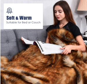 lot 58 image: Giantex Faux Fur Throw Blanket, Ultra Soft Fuzzy Bed Blankets, Light Weight and Cozy Warm Touch, All Season Fluffy Plush Blanket for Sofa Couch Bed (58 x 84)