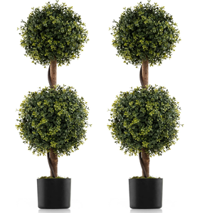 lot 60 image: GOFLAME 3FT Artificial Boxwood Topiary Tree Set of 2, Faux Double Ball Topiary Tree in Cement-Filled Nursery Pot, Indoor Outdoor Greenery Decorative Boxwood Plant for Home Garden Porch