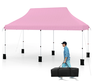 lot 61 image: Costway NP12122PI 10 x 20 ft. Pop Up Canopy Tent Foldable Portable Outdoor Gazebo with Carry Bag - Pink