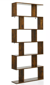 lot 68 image: Costway 12 PCS 6 Tier S-Shaped Bookshelf Storage Display Bookcase Z-Shelf Coffee  75 inches (H) x 9 inches (W) x 31.5 inches (D)