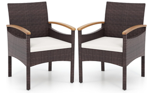lot 73 image: SlickBlue Set of 2 Patio Dining Chairs Acacia Wood Armrest PE Wicker with Metal Frame