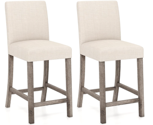 lot 74 image: Giantex Bar Stools Counter Height Set of 2, 24.5 Modern Fabric Bar Chairs with Back, Footrest & Solid Wood Legs, Upholstered Wood Barstools for Kitchen Island, Home Bar, Cafe, Beige