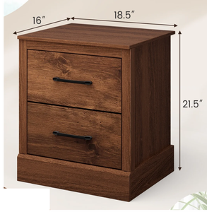 lot 77 image: Costway 2 Drawer Nightstand Bedside Table Compact Sofa End Table Rustic Walnut 18.5 x 16 x 21.5 (L x W x H)