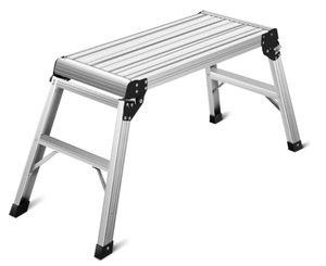 lot 126 image: Giantex Work Platform Aluminum Step Ladder Drywall Safe CE Approved of Capacity 330 LBS Heavy Duty Portable Bench Folding Ladders Stool wNon-Slip Mat (Silver)
