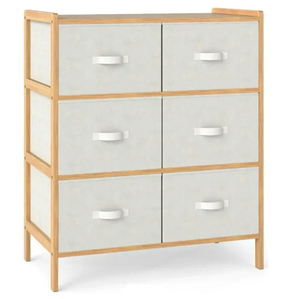 lot 130 image: Costway Fabric Dresser with 6 Drawers with 6 Folding Fabric Bins for Bedroom Living Room 26W x 14D x 31H