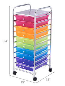 lot 132 image: GLOBALWAY 10-Tier Rolling Utility Cart with Lockable Casters, Mobile Utility Cart with 10 Drawers, Multipurpose Storage Organizer Cart for School, Office, Home, Kitchen (Rainbow)