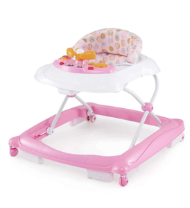 lot 135 image: Costway Foldable Walker Stroller Ride on Car Adjustable Push Walker Toy wPadded Seat Light Music Tray Light Pink