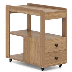 lot 137 image: Costway JV12628NA 2 Drawer Sofa Side Table with Shelves for Living Room - Natural 25.5 x 12 x 24.5