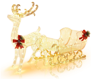 lot 175 image: Tangkula 6 FT Christmas Lighted Reindeer & Santas Sleigh, Xmas Lighted Outdoor Yard Decoration W 215 LED Lights & 4 Ground Stakes, Artificial Christmas Dcor for Indoor & Outdoor