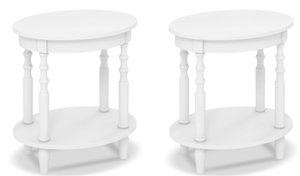 lot 178 image: LOT OF 2 Costway 2-Tier Oval Side Tables with Storage Shelf and Solid Wood Legs 20.5 x 15.5 x 24.5 (L x W x H)