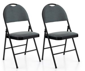 lot 215 image: Costway 2 Pack Folding Chairs Portable Padded Office Kitchen Dining Chairs Grey