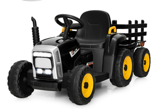 lot 219 image: Costway 12V Kids Ride On Tractor with Trailer Ground Loader w RC & Lights