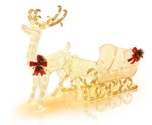 lot 252 image: Costway 48.5-in H Freestanding Reindeer with Sleigh Light Display with White LED Lights