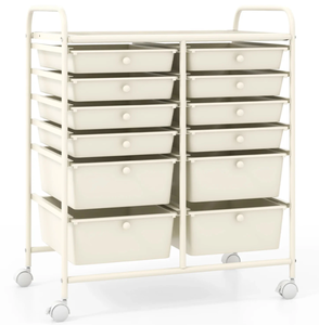 lot 253 image: Costway HW56500WH 12-Drawer Rolling Storage Cart with Removable Drawers & Lockable Wheels - White