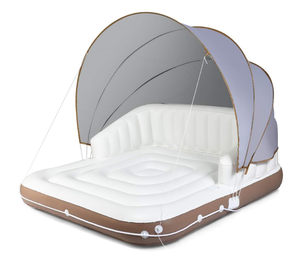 lot 275 image: Giantex Canopy Island Inflatable Lounge, Floating Island Raft wSPF50 Retractable Detachable Sunshade, 71 x 71 Inflatable Pool Float Canopy w2 Cup Holders Backrest Armrest for Pool Lake River (Slightly Used)