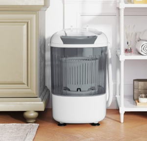 lot 281 image: Costway FP10950US-GR Portable Mini Semi-Automatic Washing Machine with Spin Tub & Drain Hose 2.5 kg Capacity - Gray