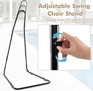 lot 290 image: Giantex Hammock Stand for Outside, Heavy-Duty Metal Swing Stand with Safety Hook & Sturdy Chain, Height Adjustable Hanging Chair Stand for Indoor, Outdoor, Porch, Patio, Yard, Poolside, Black