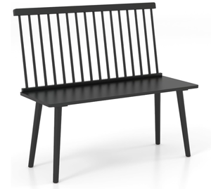 lot 291 image: Giantex Dining Bench with Back, Black Windsor Bench with Spindle Back & Anti-Slip Foot Pads, Farmhouse Rubber Wood Dining Bench, Indoor Wooden Entryway Bench for Living Room, Dining Room, Hallway (Minor Transit Damage)