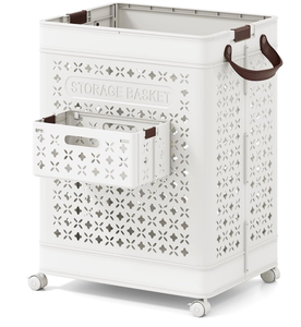 lot 293 image: GOFLAME Rolling Laundry Hamper with Side Basket, Plastic Collapsible Laundry Basket with Lockable Wheels and Handles, Foldable Storage Basket Organizer for Laundry, Bedroom, Bathroom, White