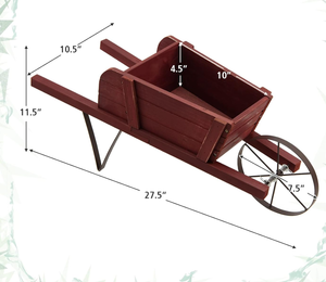 lot 297 image: Giantex Wood Wagon Planter, Small Wheelbarrow Wagon Cart, Indoor & Outdoor Decorative Raised Bed W 9 Magnetic Accessories, Flower Pot Wheelbarrow Cart for Garden Backyard (Red)