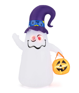 lot 298 image: Costway 6 Ft Halloween Inflatables Cute Ghost with Jack-O-Lantern & Witch Hat
